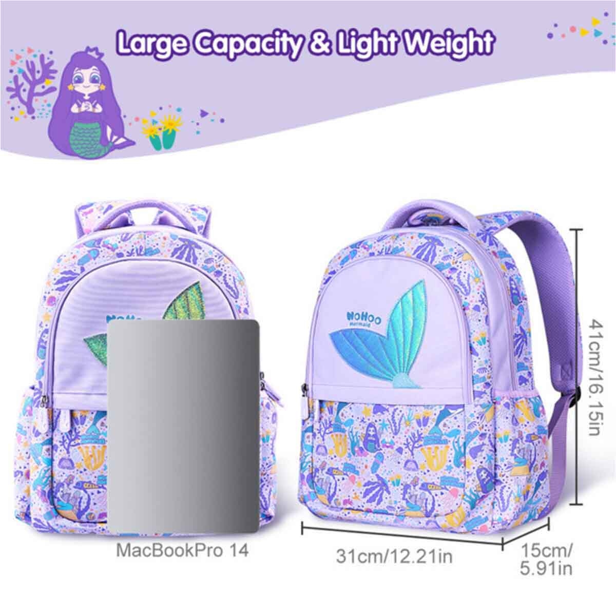 Nohoo Kids 16" Purple Mermaid School Bag