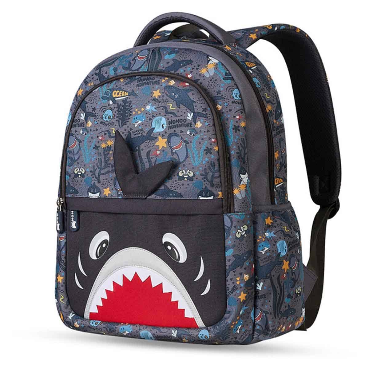 Nohoo Kids 16" Grey School Bag Shark Unisex, 3-4 Years