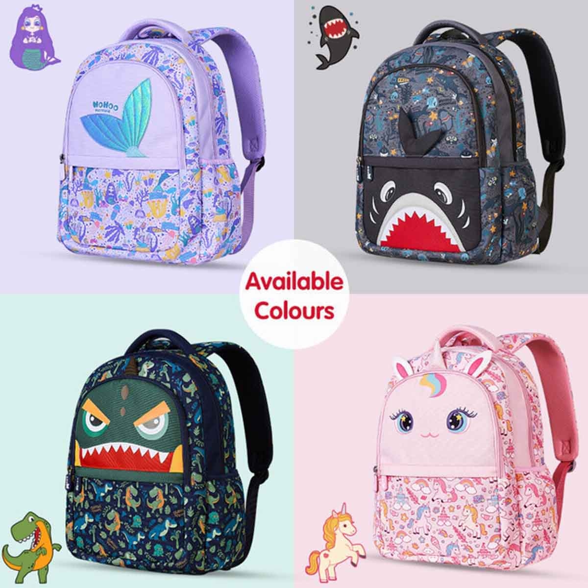 نوهو حقيبة مدرسية قرش 16 إنش للأطفال باللون الرمادي للجنسين، 3-4 سنوات