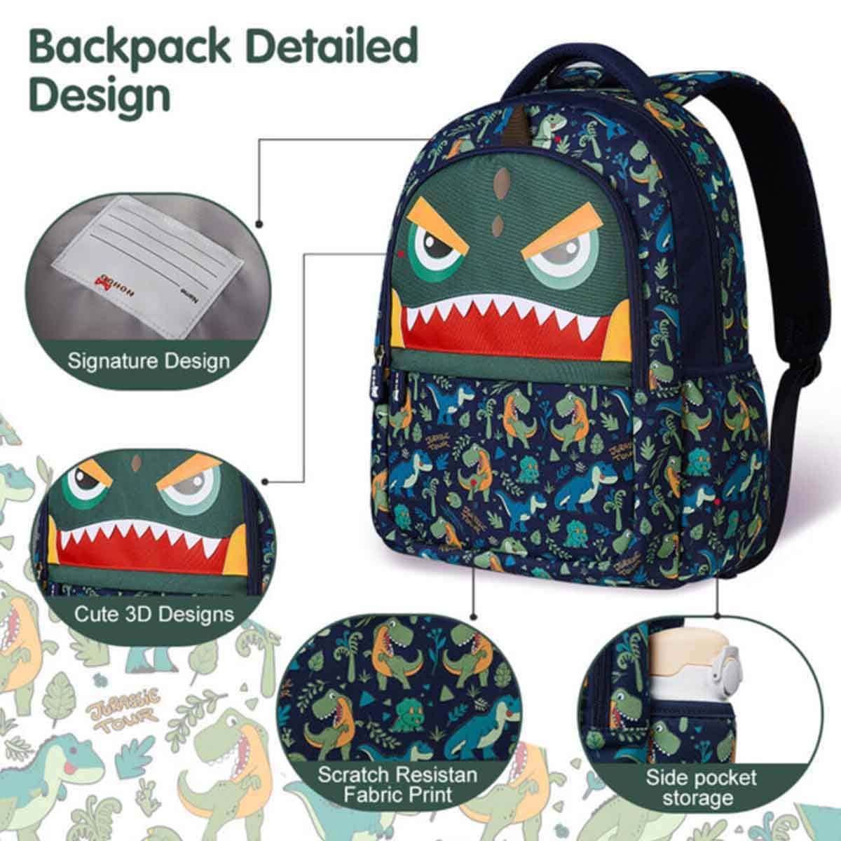 Nohoo Kids 16" Dino School Bag with Handbag Combo