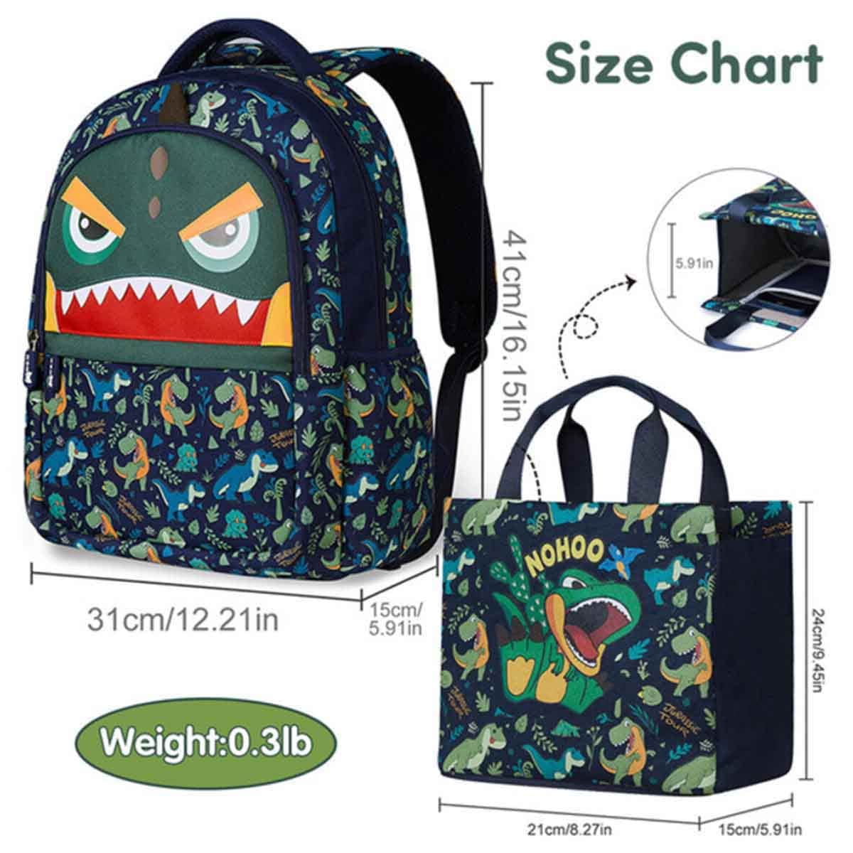 Nohoo Kids 16" Dino School Bag with Handbag Combo