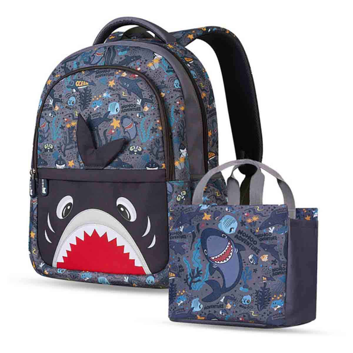 Nohoo Kids 16" Shark School Bag with Handbag Combo