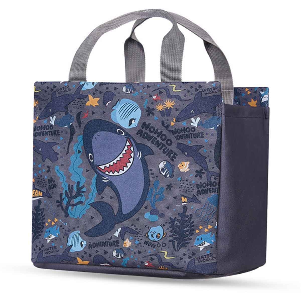 نوهو مجموعة حقيبة مدرسية 16 إنش بتصميم سمكة القرش مع حقيبة يد