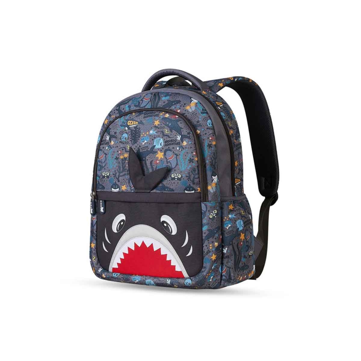 نوهو مجموعة 3 في 1 حقيبة مدرسية 16 إنش بتصميم سمكة القرش مع حقيبة غداء وحقيبة أقلام