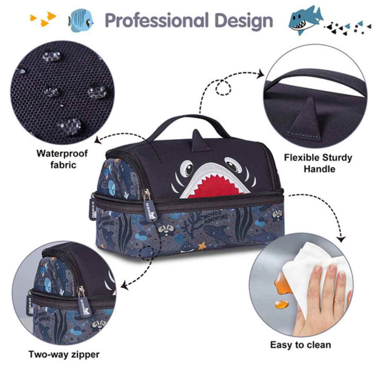 Nohoo Kids 16" Shark 3-in-1 School Bag with Lunch Bag & Pencil Case