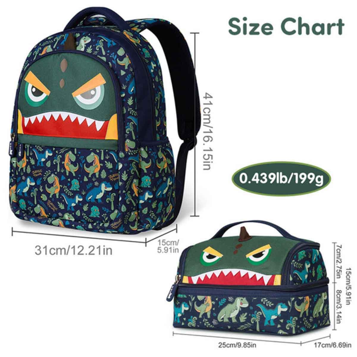 Nohoo Kids 16" Dino School Bag with Lunch Bag Combo