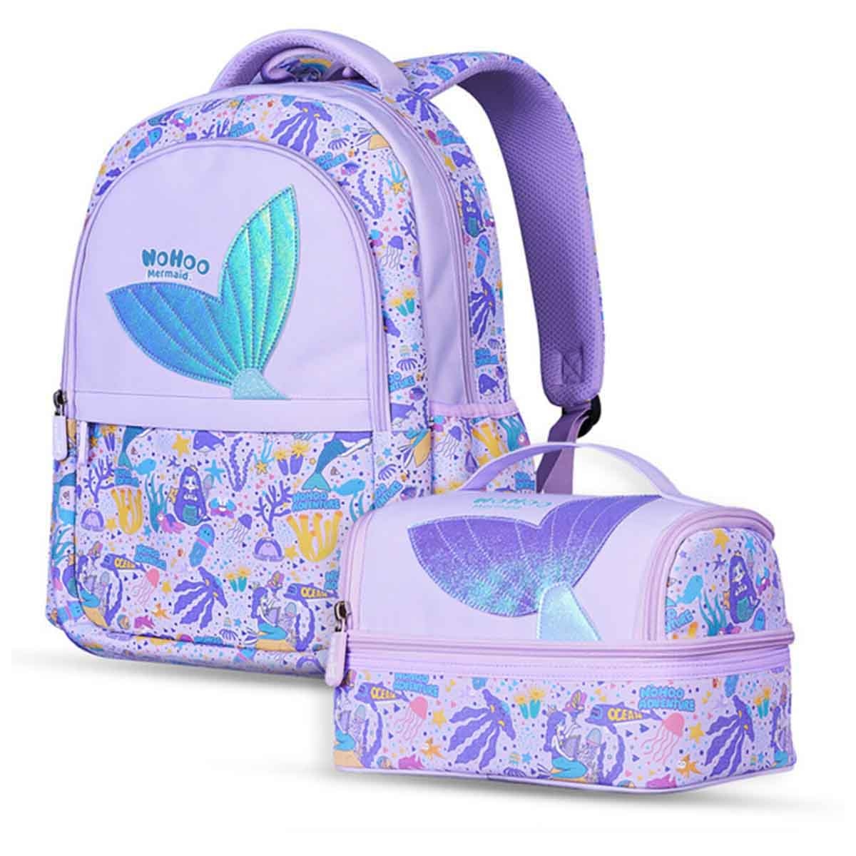 Nohoo Kids 16" Purple Mermaid School Bag with Lunch Bag Combo