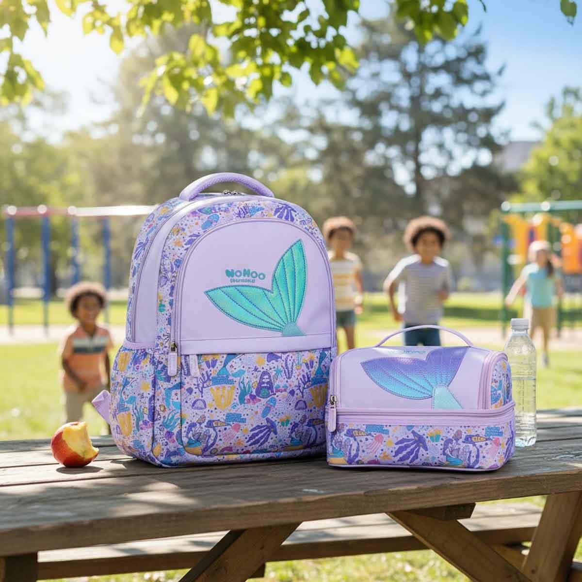 Nohoo Kids 16" Purple Mermaid School Bag with Lunch Bag Combo