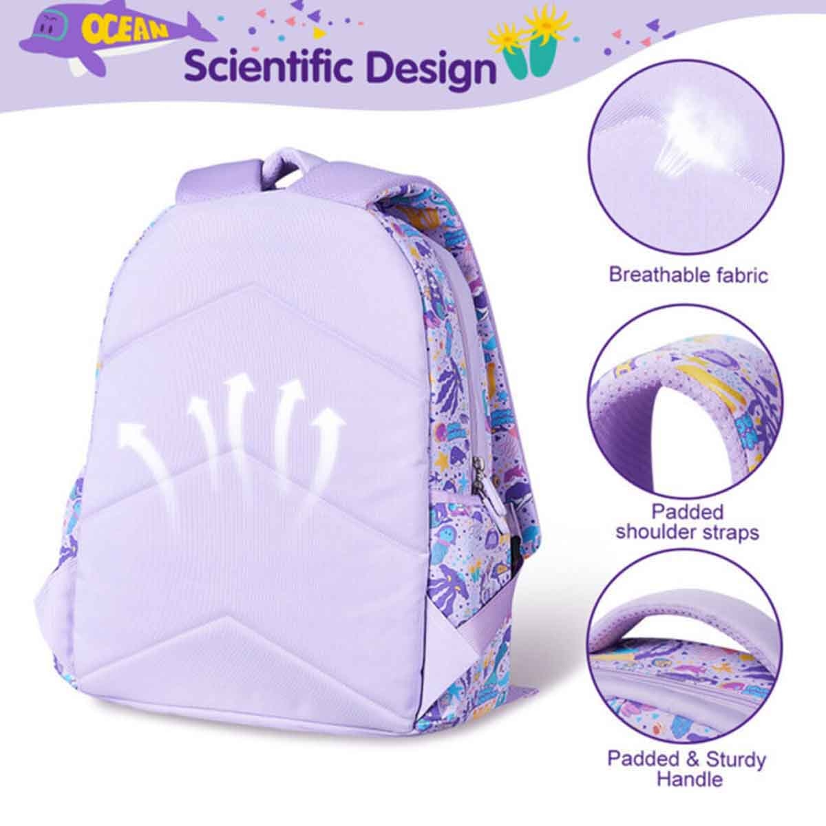 Nohoo Kids 16" Purple Mermaid School Bag with Lunch Bag Combo