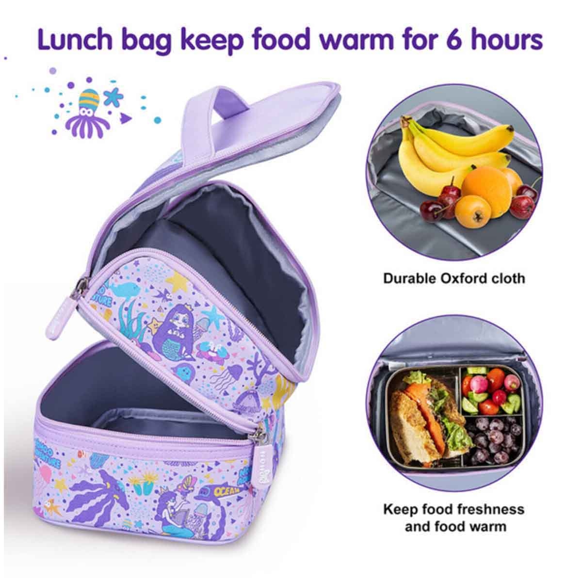 Nohoo Kids 16" Purple Mermaid School Bag with Lunch Bag Combo