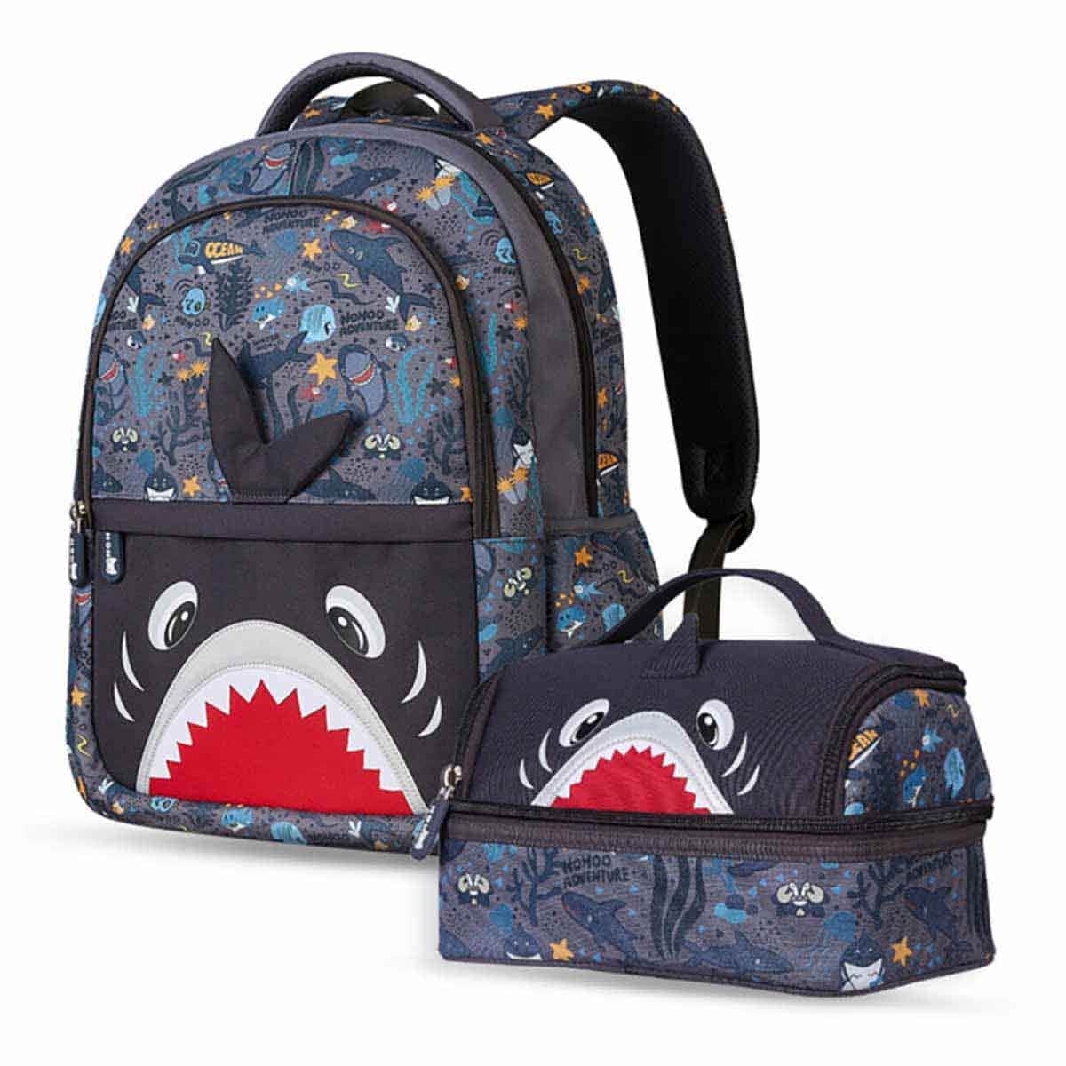 Nohoo Kids 16" Shark School Bag with Lunch Bag Combo