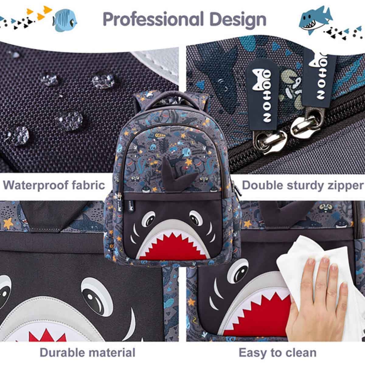 Nohoo Kids 16" Shark School Bag with Lunch Bag Combo