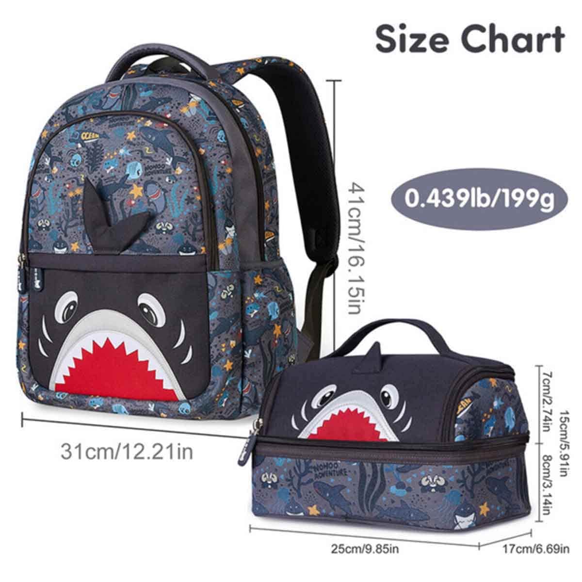 Nohoo Kids 16" Shark School Bag with Lunch Bag Combo