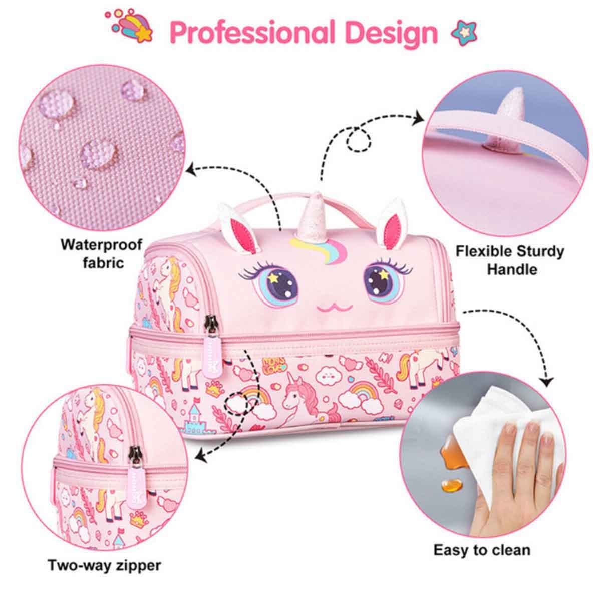 Nohoo Kids 16" Unicorn School Bag with Lunch Bag Combo