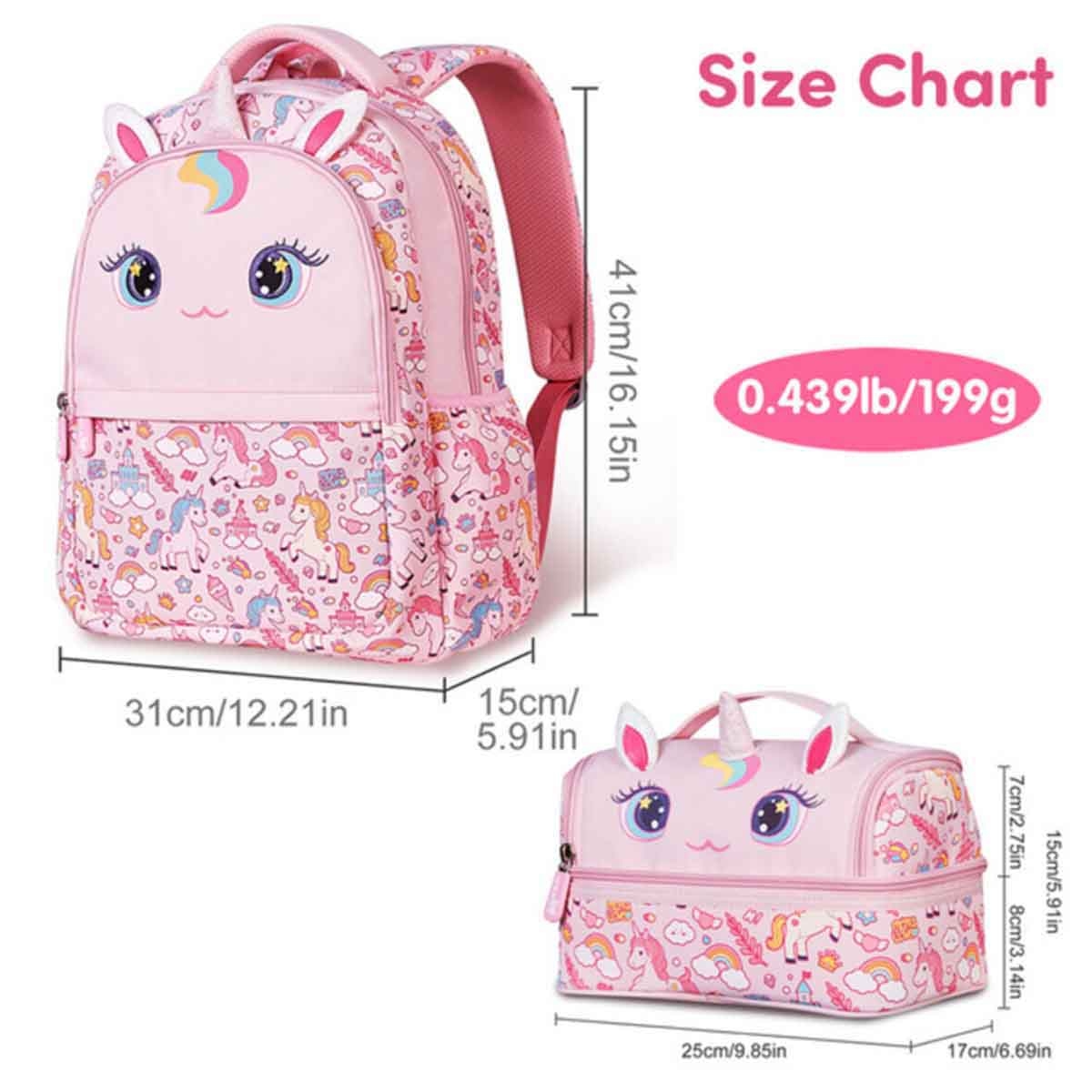 Nohoo Kids 16" Unicorn School Bag with Lunch Bag Combo