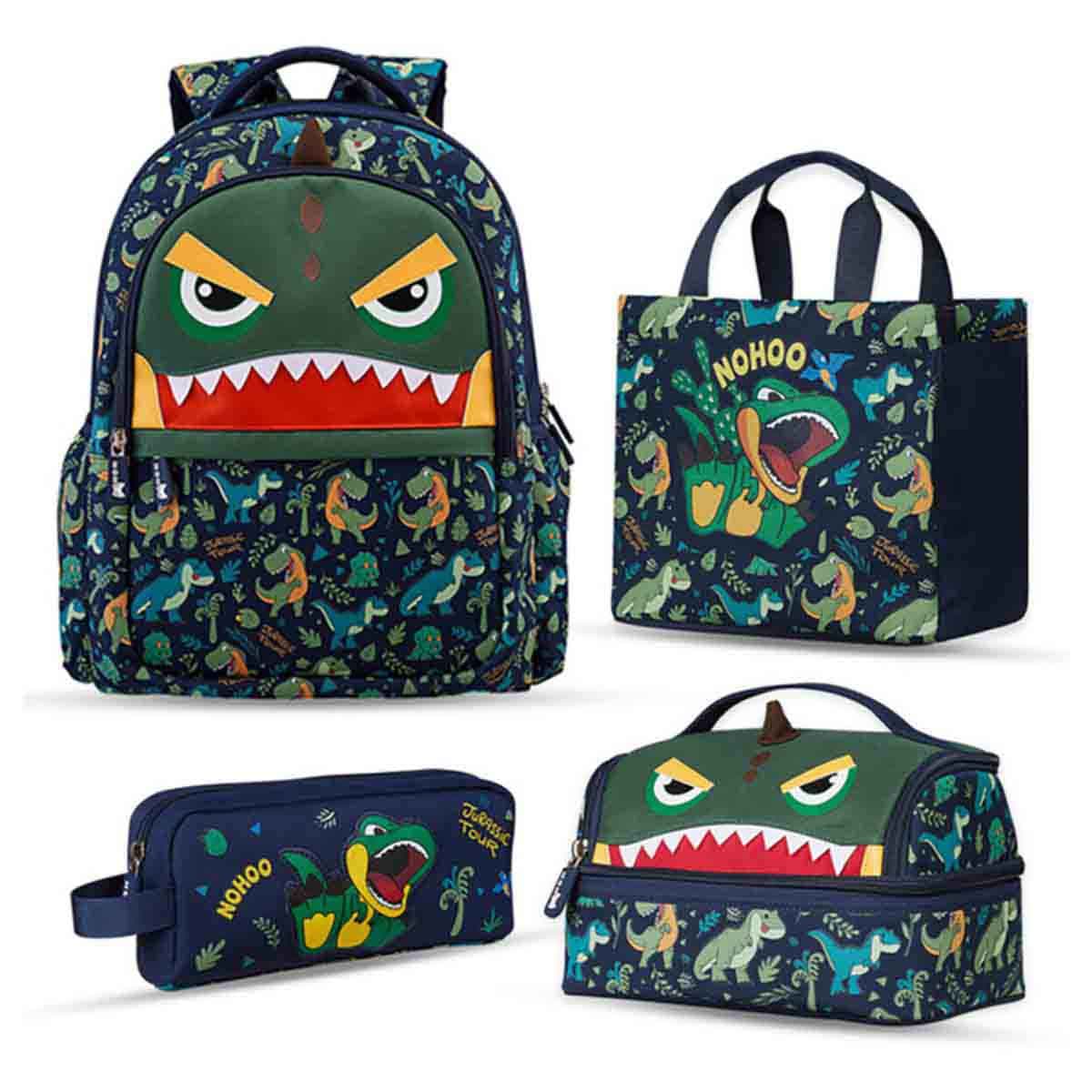 Nohoo Kids 16" Dino 4-in-1 School Bag with Lunch Bag, Handbag & Pencil Case