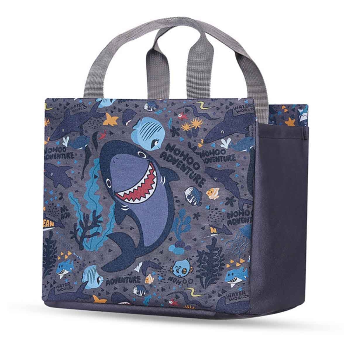 نوهو مجموعة 4 في 1 حقيبة مدرسية 16 إنش بتصميم سمكة القرش مع حقيبة غداء وحقيبة يد وحقيبة أقلام