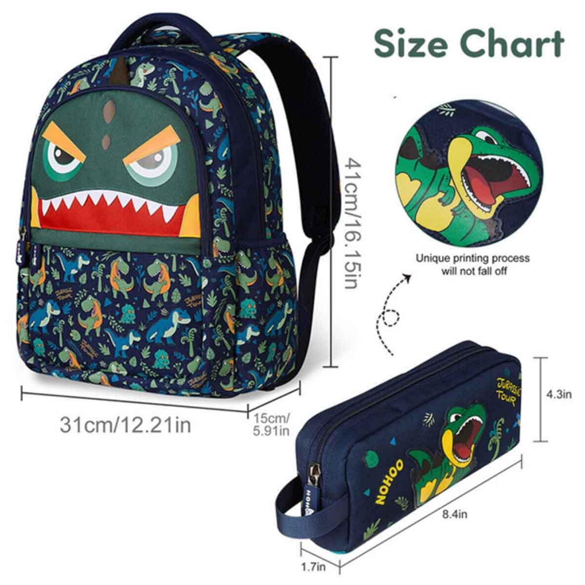 Nohoo Kids 16" Dino School Bag with Pencil Case Combo