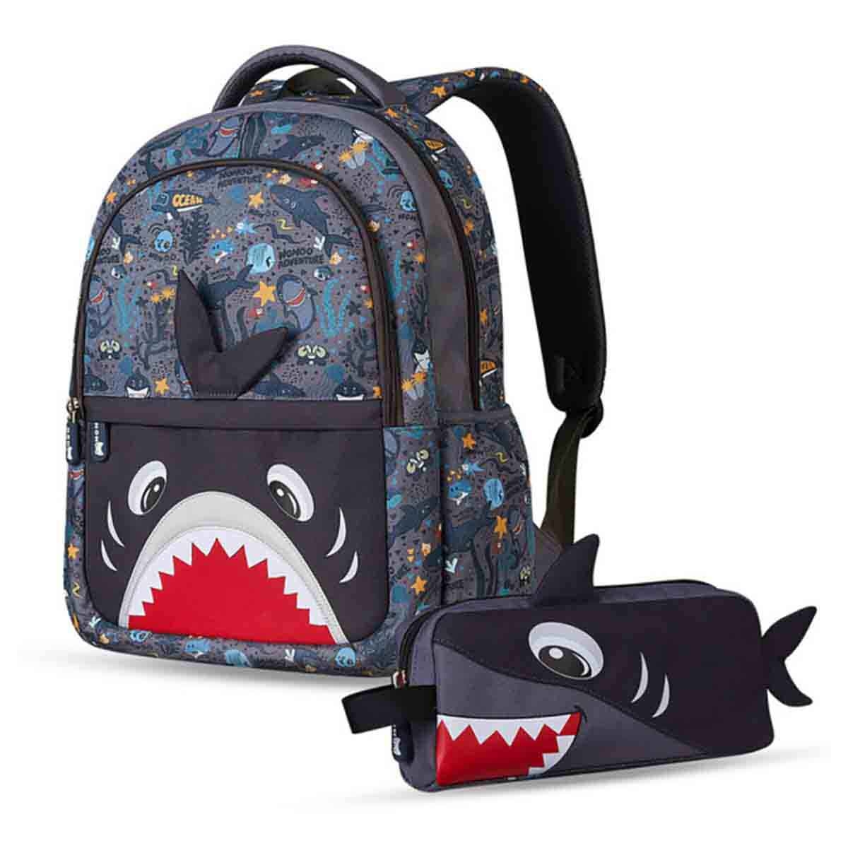 Nohoo Kids 16" Shark School Bag with Pencil Case Combo