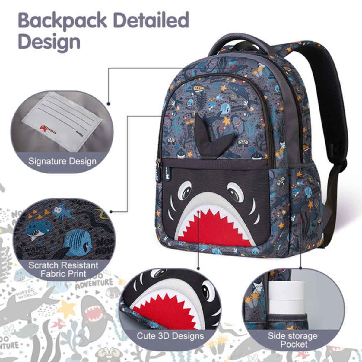 Nohoo Kids 16" Shark School Bag with Pencil Case Combo