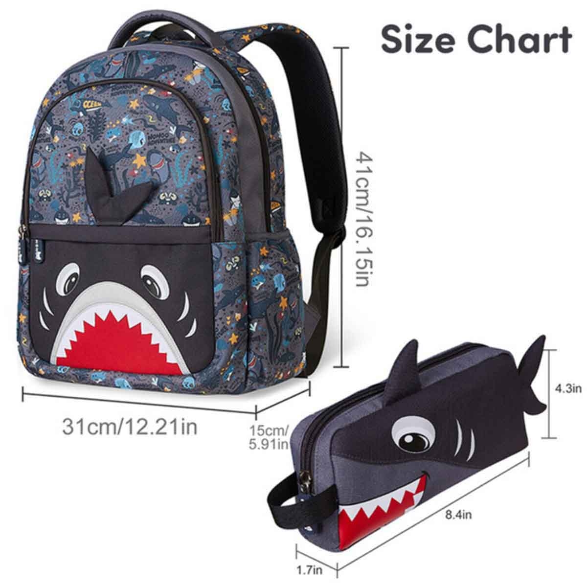 Nohoo Kids 16" Shark School Bag with Pencil Case Combo