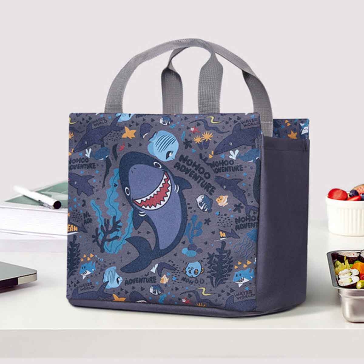 نوهو حقيبة غداء/يد للأطفال بتصميم سمكة القرش