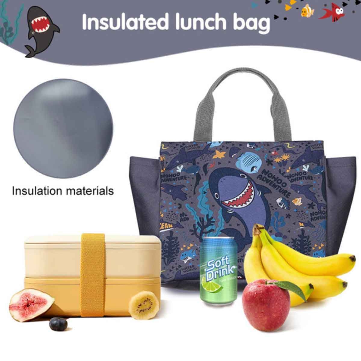 نوهو حقيبة غداء/يد للأطفال بتصميم سمكة القرش