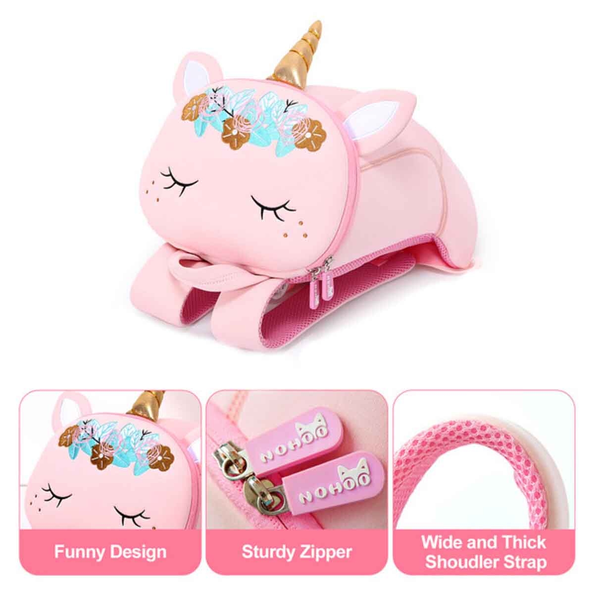 Nohoo Large Unicorn Pink Pre-School 3D Bag Unisex, 3-4 Years