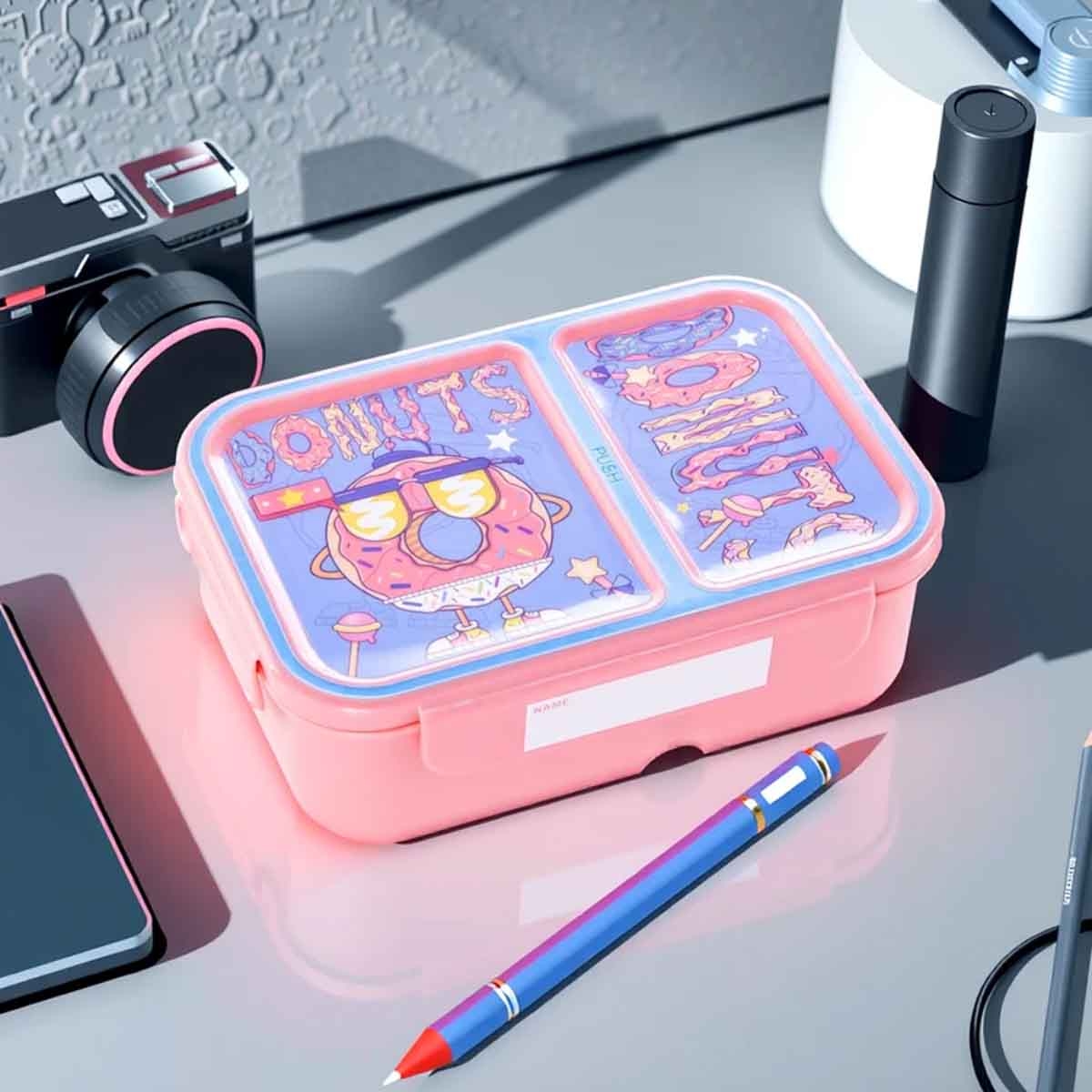 Nova Kids 1.3L Donut 2-Compartment Bento Lunch Box with Water Bottle