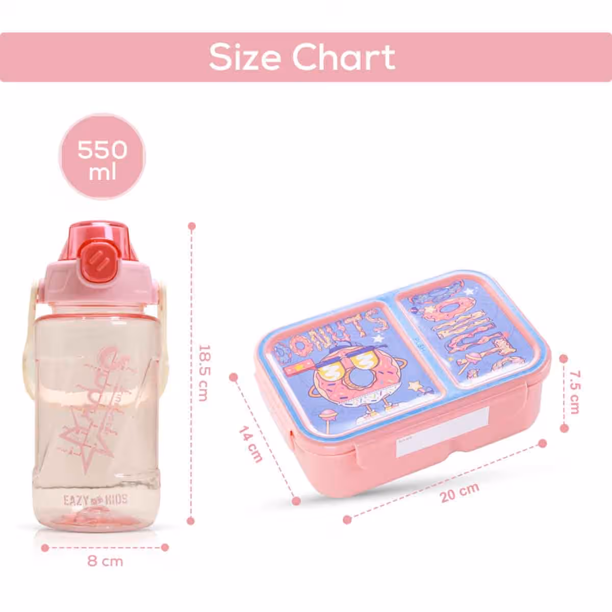 Nova Kids 1.3L Donut 2-Compartment Bento Lunch Box with Water Bottle