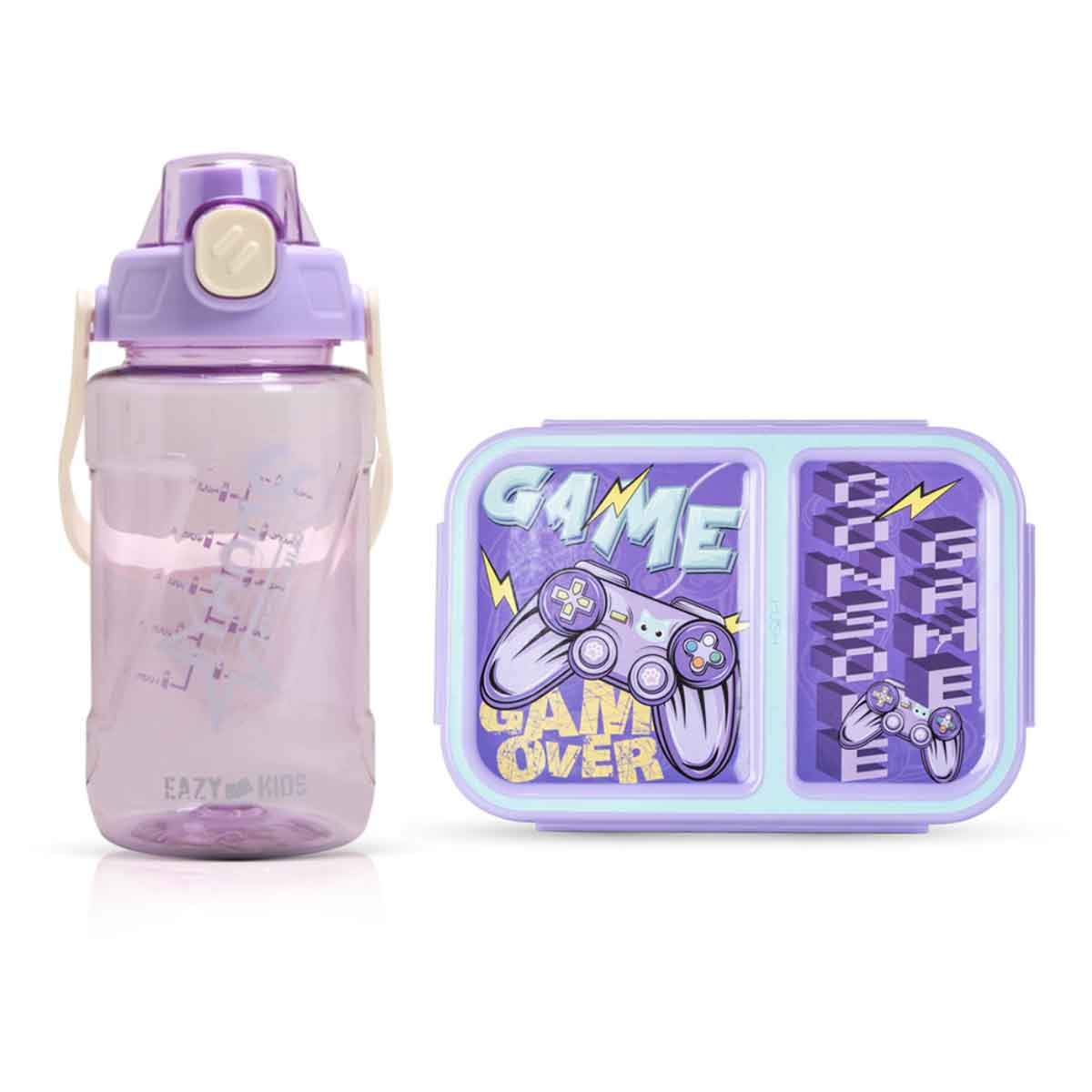 نوفا كيدز صندوق غداء بنتو بسعة 1.3 لتر بتصميم غيمر بقسمين مع زجاجة ماء