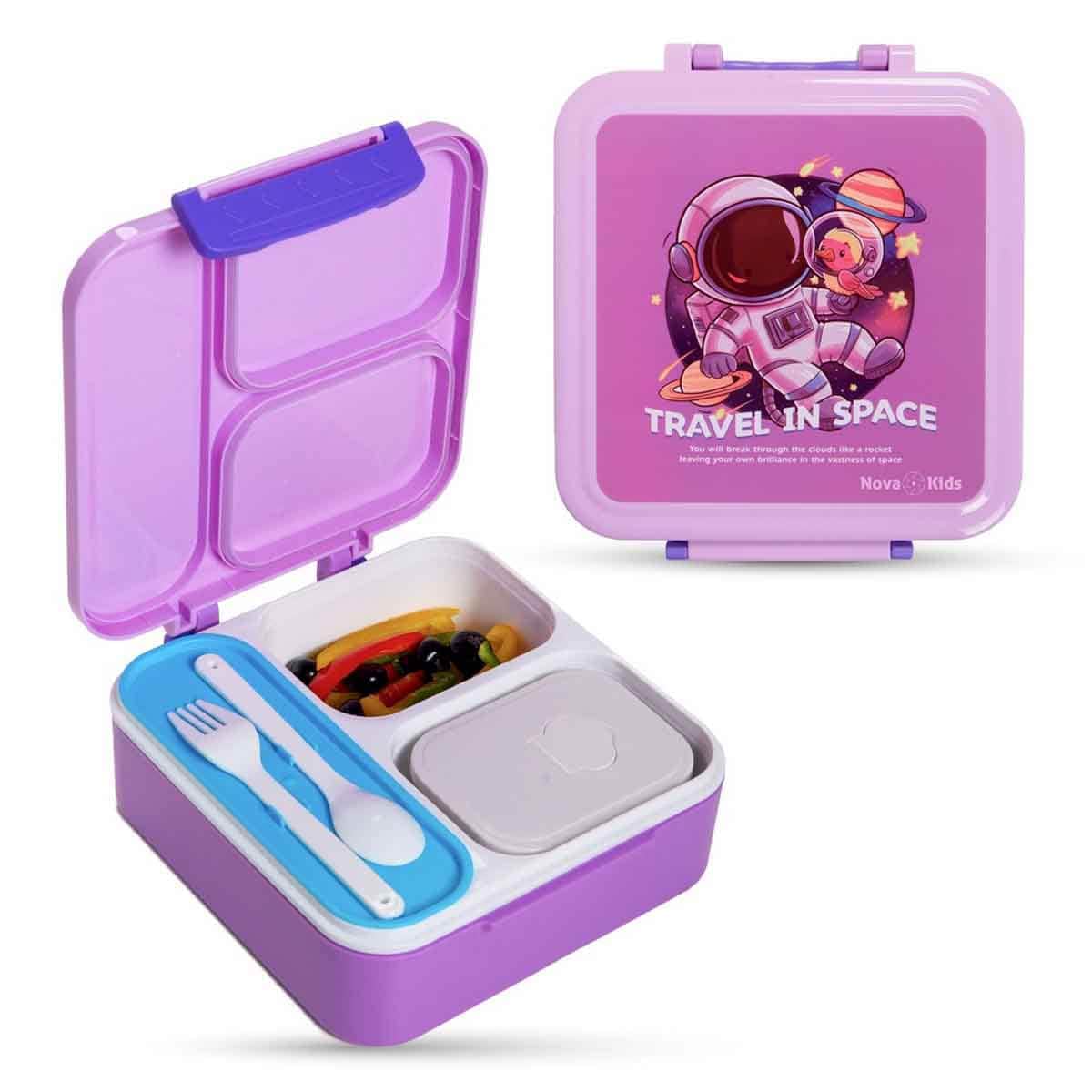 Nova Kids 1.5L Astronaut 3-Compartment Bento Lunch Box with Spoon & Fork Set & Gravy Box