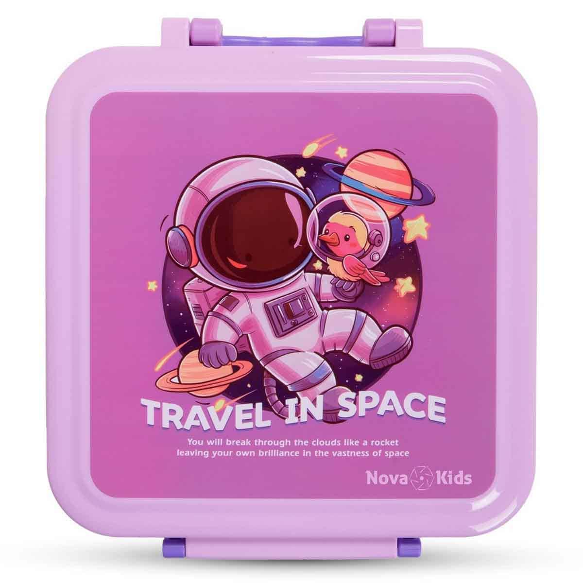 Nova Kids 1.5L Astronaut 3-Compartment Bento Lunch Box with Spoon & Fork Set & Gravy Box
