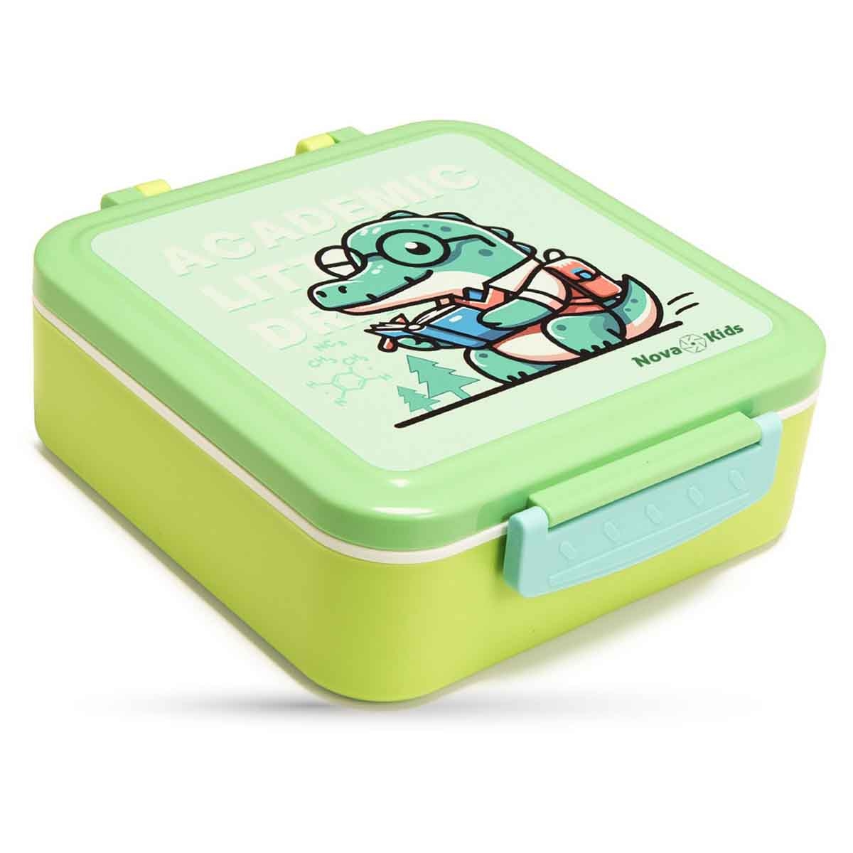 Nova Kids 1.5L Dino 3-Compartment Bento Lunch Box with Spoon & Fork Set & Gravy Box