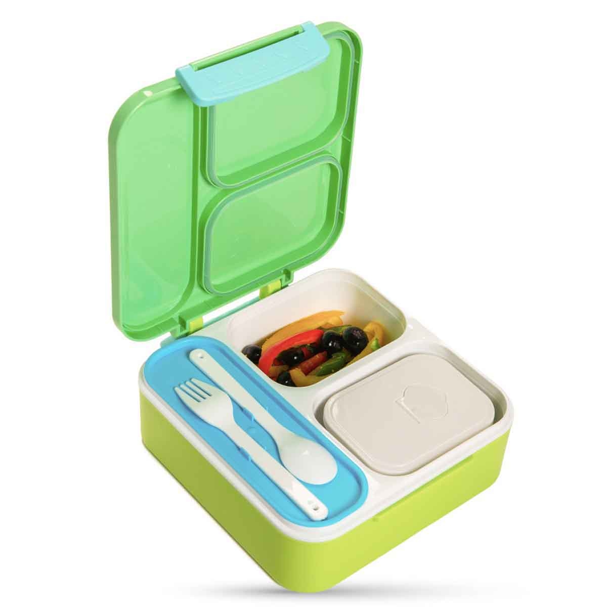 Nova Kids 1.5L Dino 3-Compartment Bento Lunch Box with Spoon & Fork Set & Gravy Box
