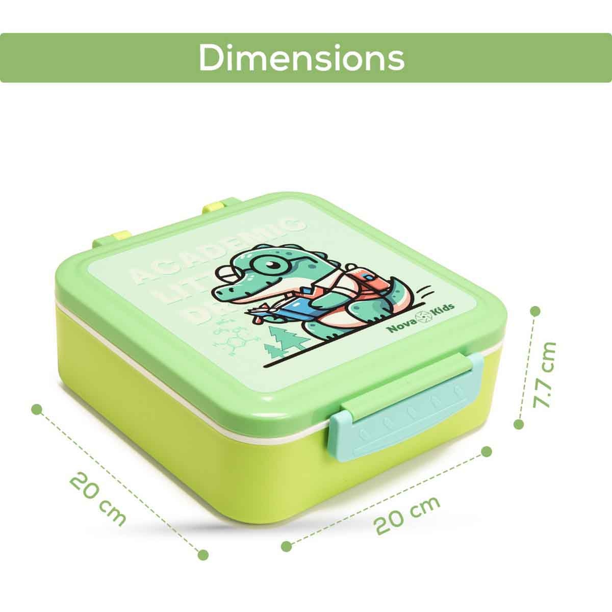 Nova Kids 1.5L Dino 3-Compartment Bento Lunch Box with Spoon & Fork Set & Gravy Box