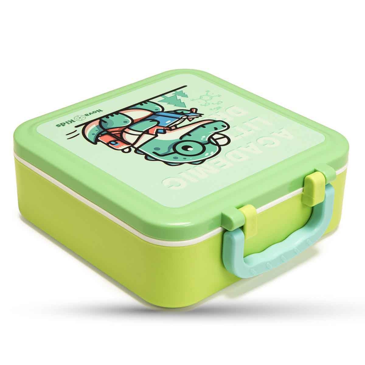 Nova Kids 1.5L Dino 3-Compartment Bento Lunch Box with Spoon & Fork Set & Gravy Box