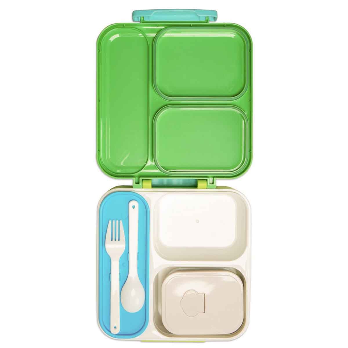 Nova Kids 1.5L Dino 3-Compartment Bento Lunch Box with Spoon & Fork Set & Gravy Box