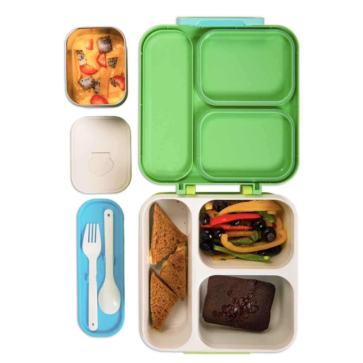 Nova Kids 1.5L Dino 3-Compartment Bento Lunch Box with Spoon & Fork Set & Gravy Box