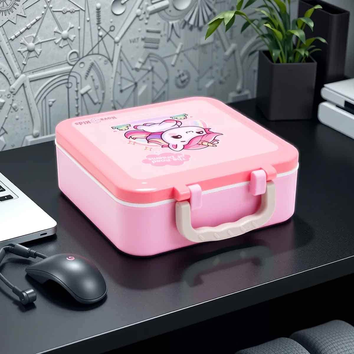 Nova Kids 1.5L Unicorn 3-Compartment Bento Lunch Box with Spoon & Fork Set & Gravy Box