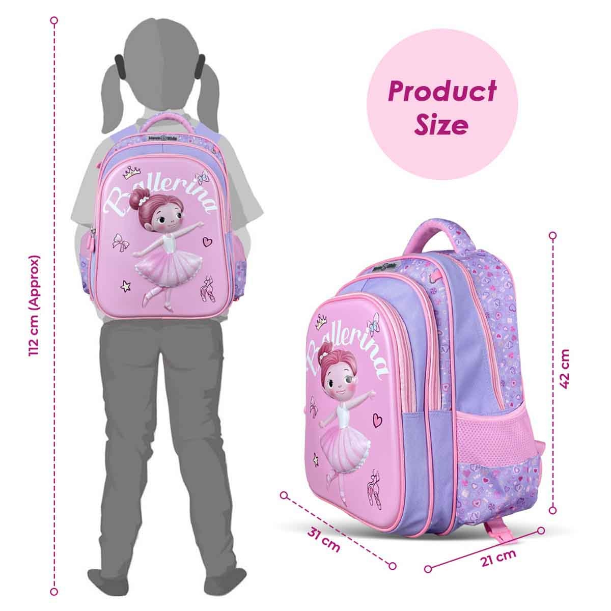 نوفا كيدز حقيبة مدرسية ثلاثية الأبعاد بتصميم باليرينا مقاس 16.5 إنش