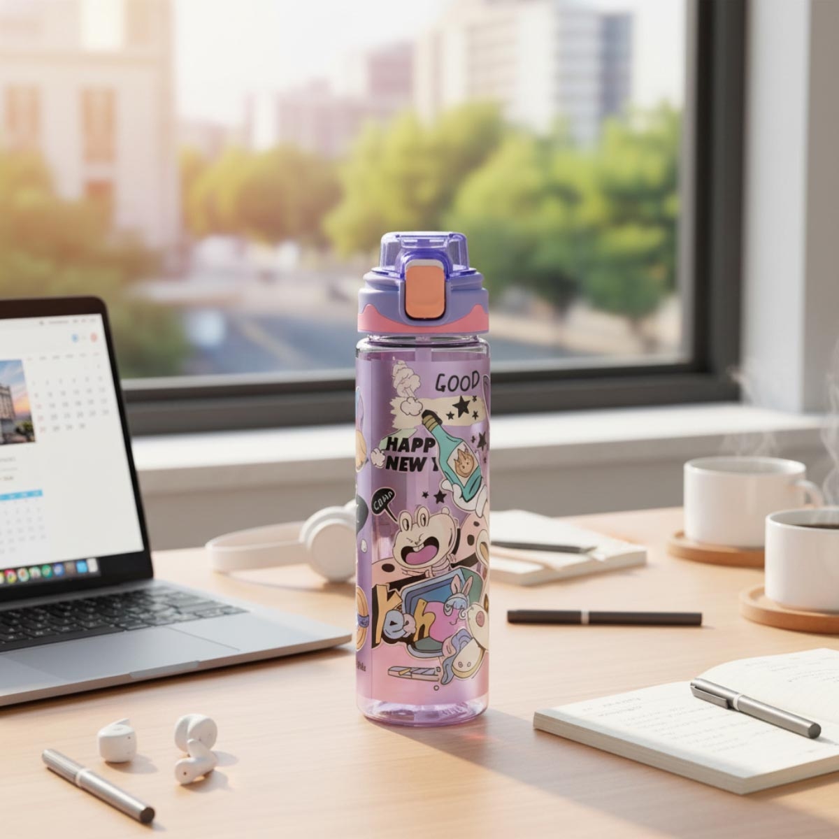 Nova Kids 700ml Purple Water Bottle with Straw