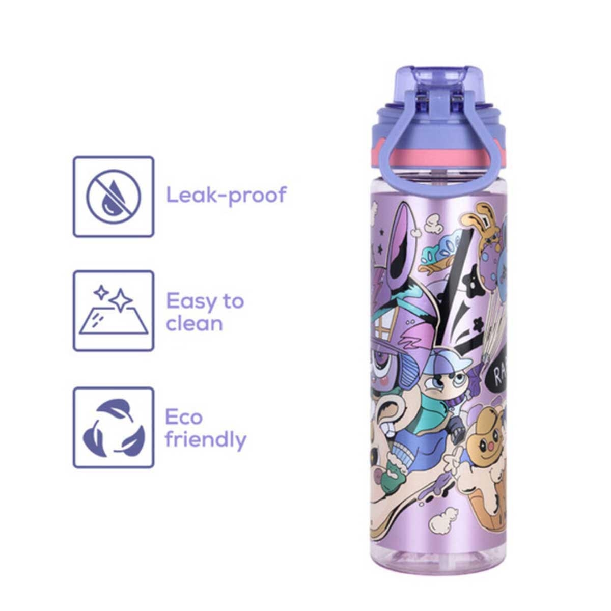Nova Kids 700ml Purple Water Bottle with Straw