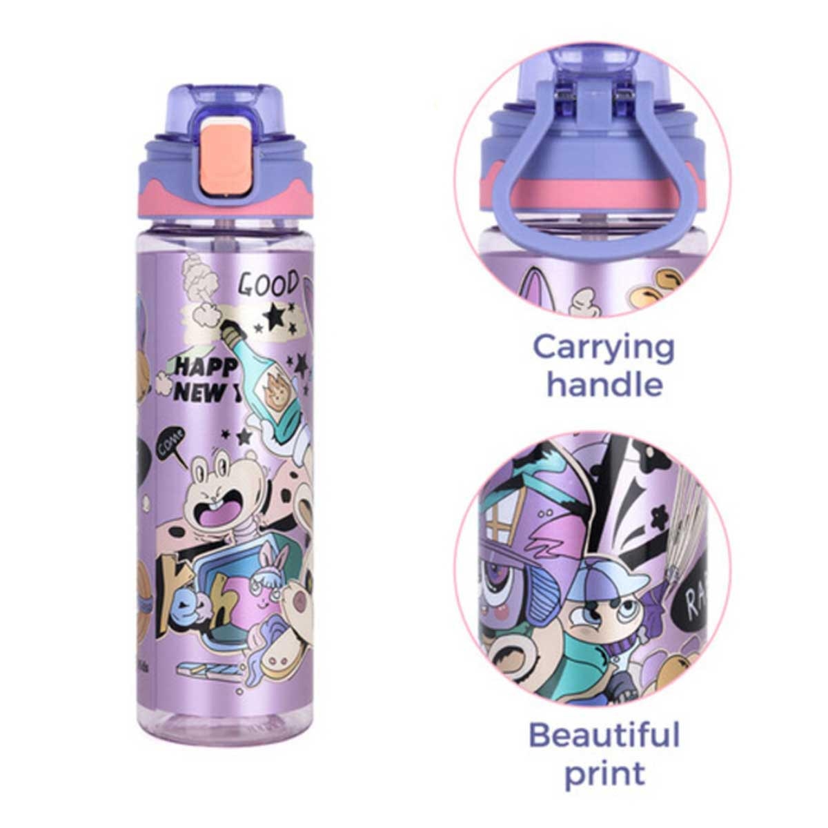Nova Kids 700ml Purple Water Bottle with Straw