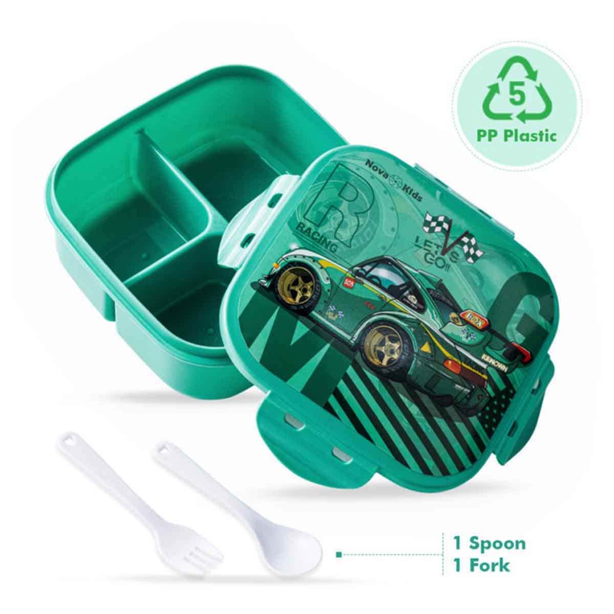 Nova Kids Racing Green Lunch Box & Water Bottle with Lunch Bag