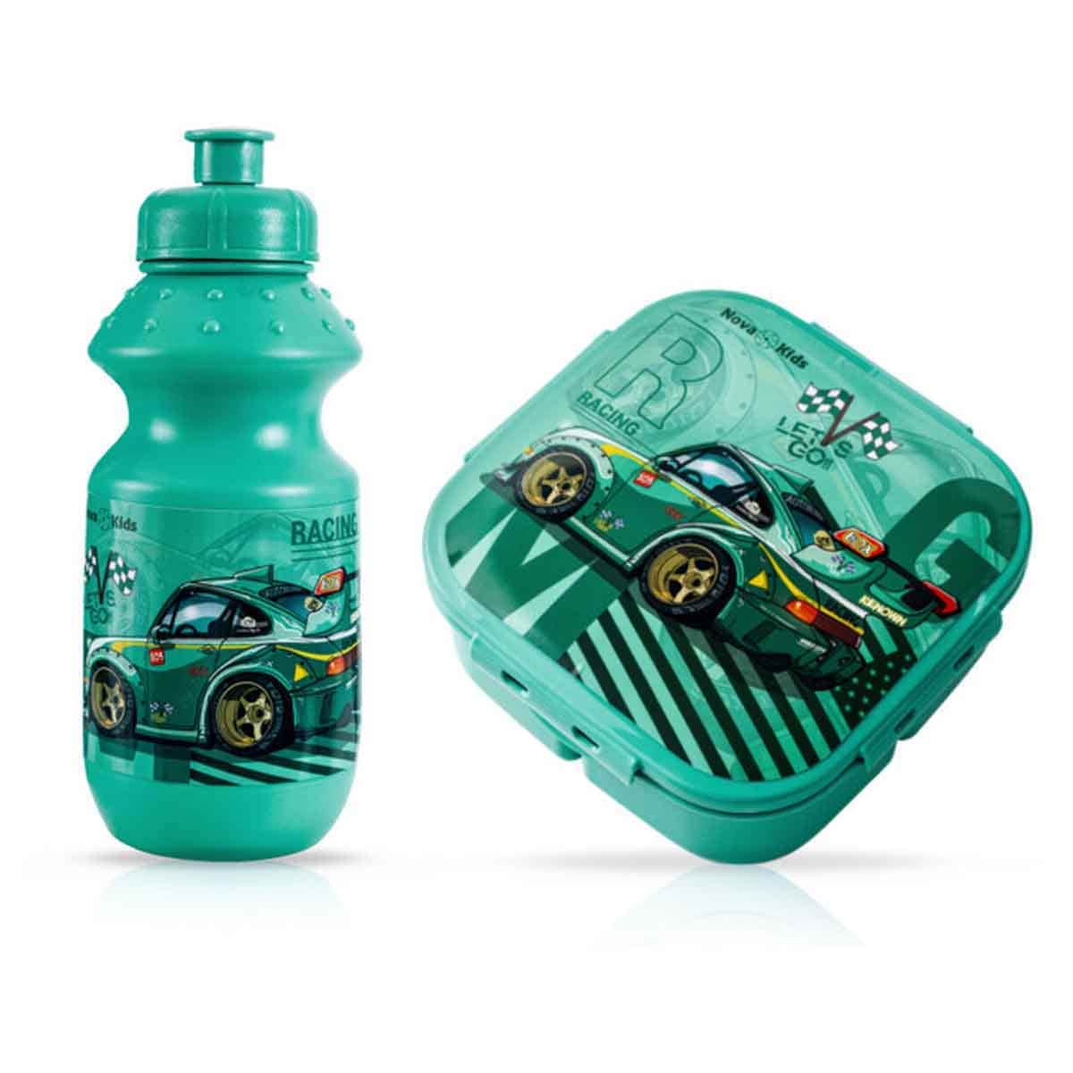 Nova Kids Racing Green Lunch Box & Water Bottle with Lunch Bag