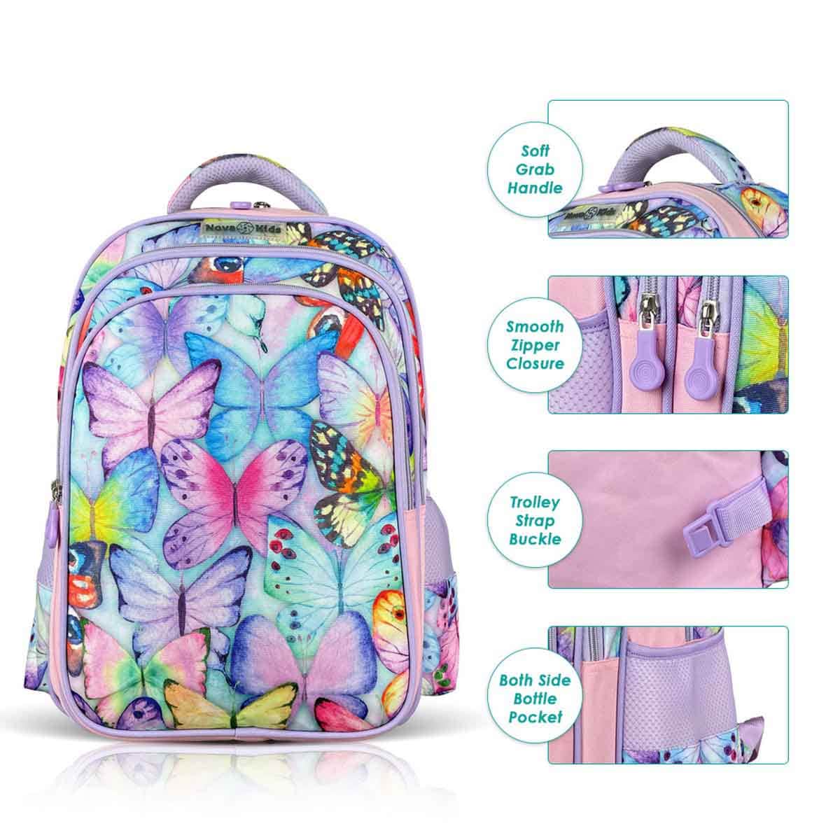 Nova Kids 17.5" Butterfly School Bag with Trolley