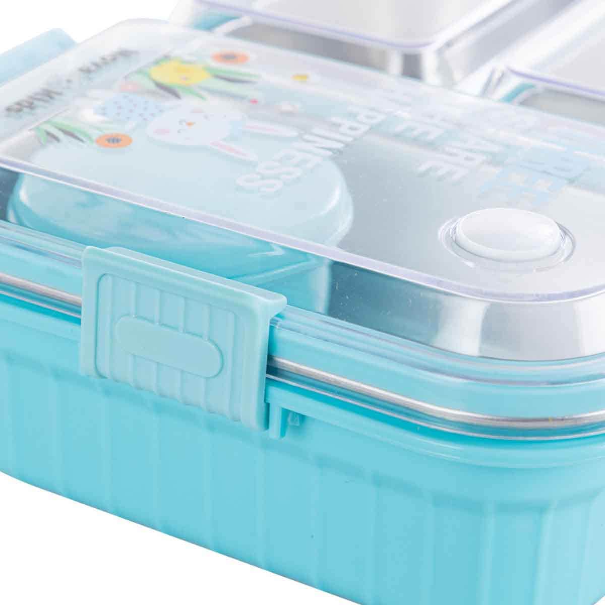 Nova Kids Stainless Steel 3-Compartment Bento Lunch Box Spoon & Fork Set