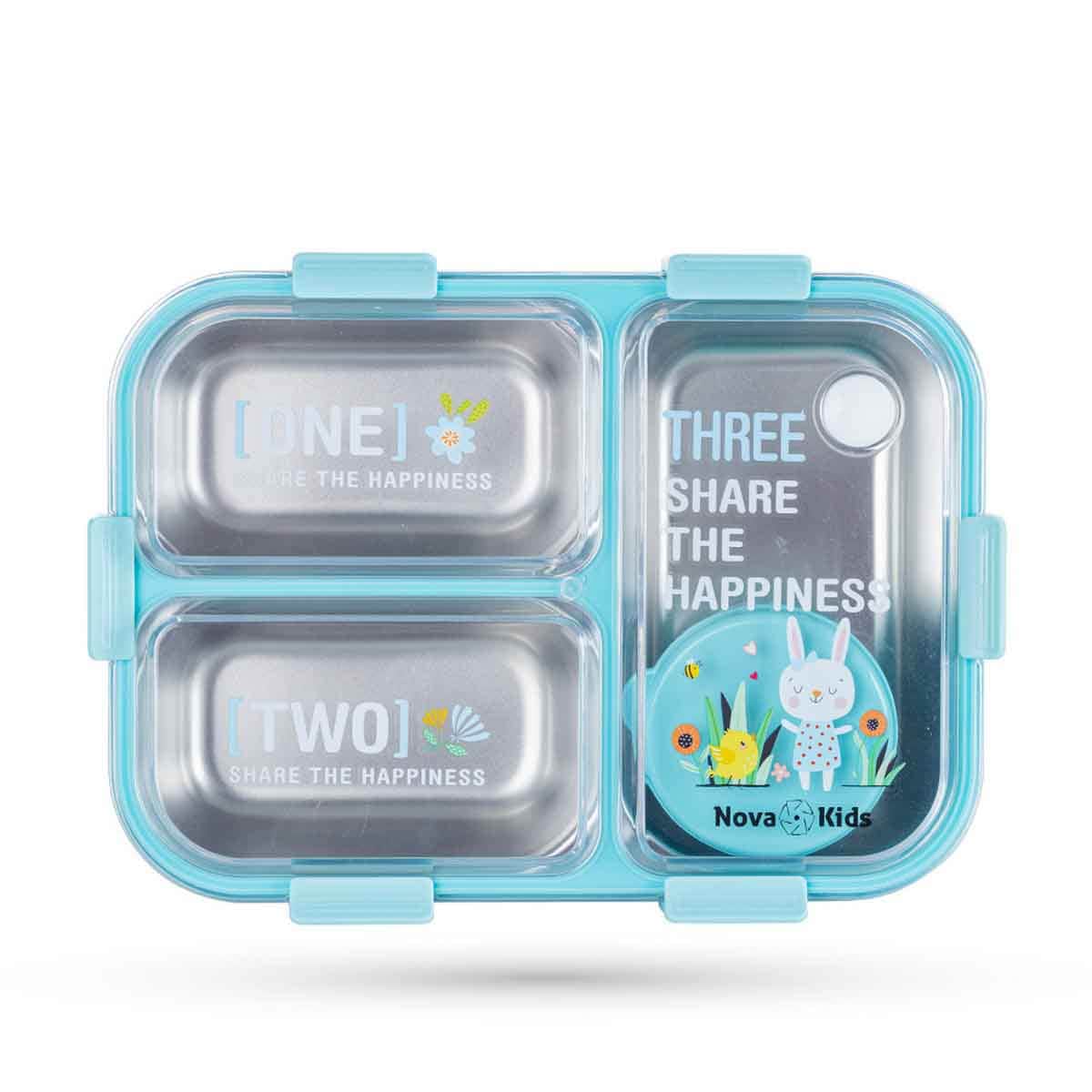 Nova Kids Stainless Steel 3-Compartment Bento Lunch Box Spoon & Fork Set
