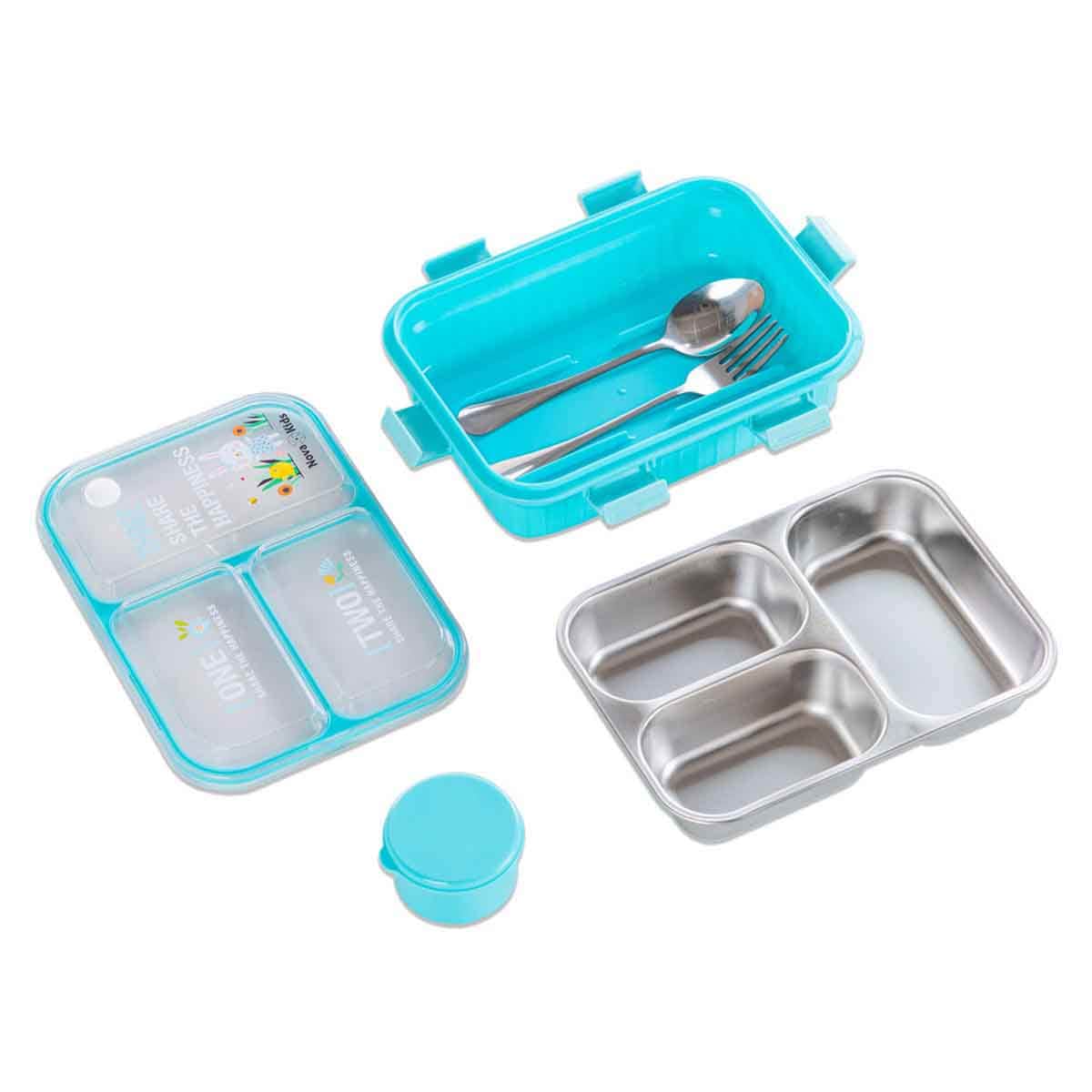 Nova Kids Stainless Steel 3-Compartment Bento Lunch Box Spoon & Fork Set